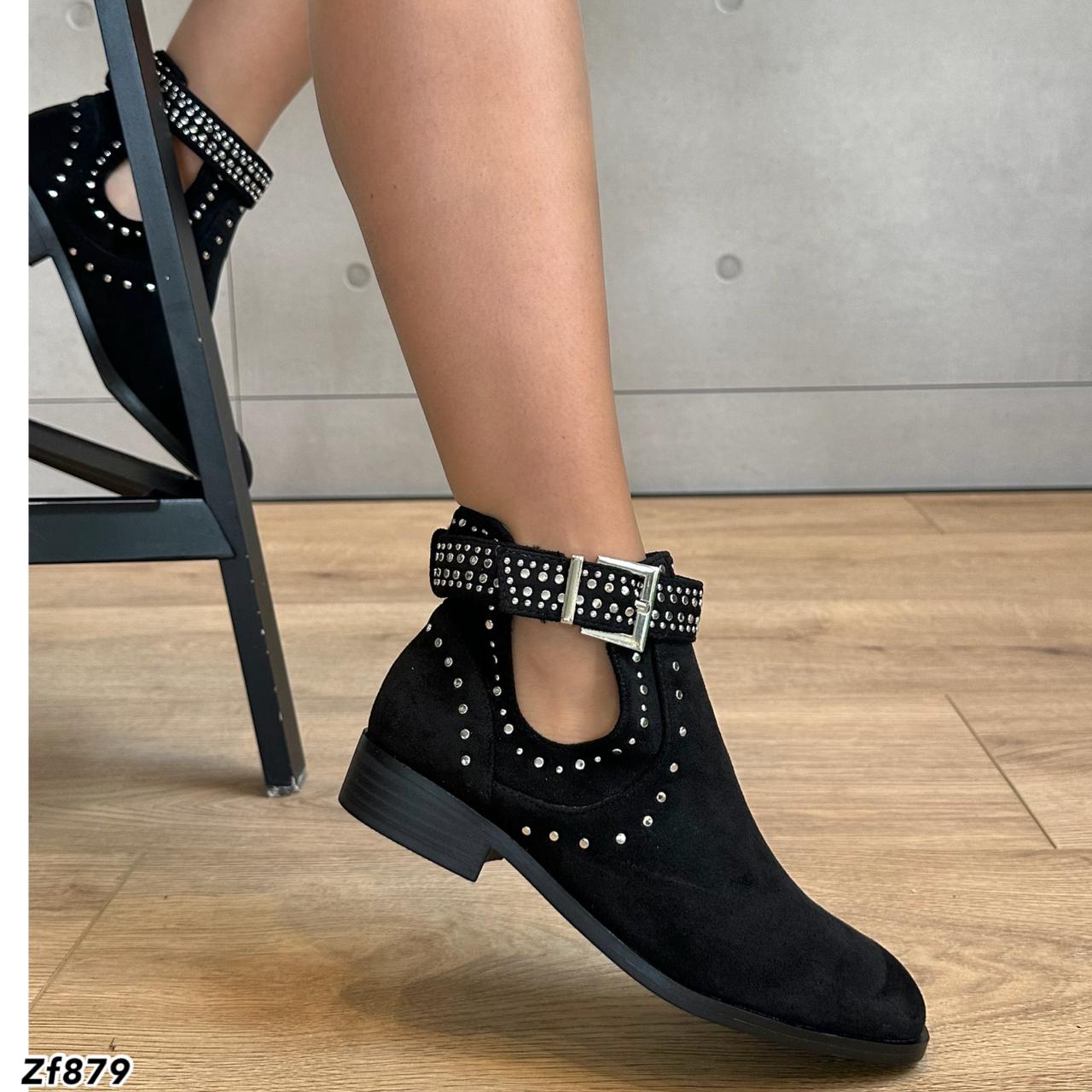 Botin negro apliques plateados tacon 3cm YZ19-216 C-64